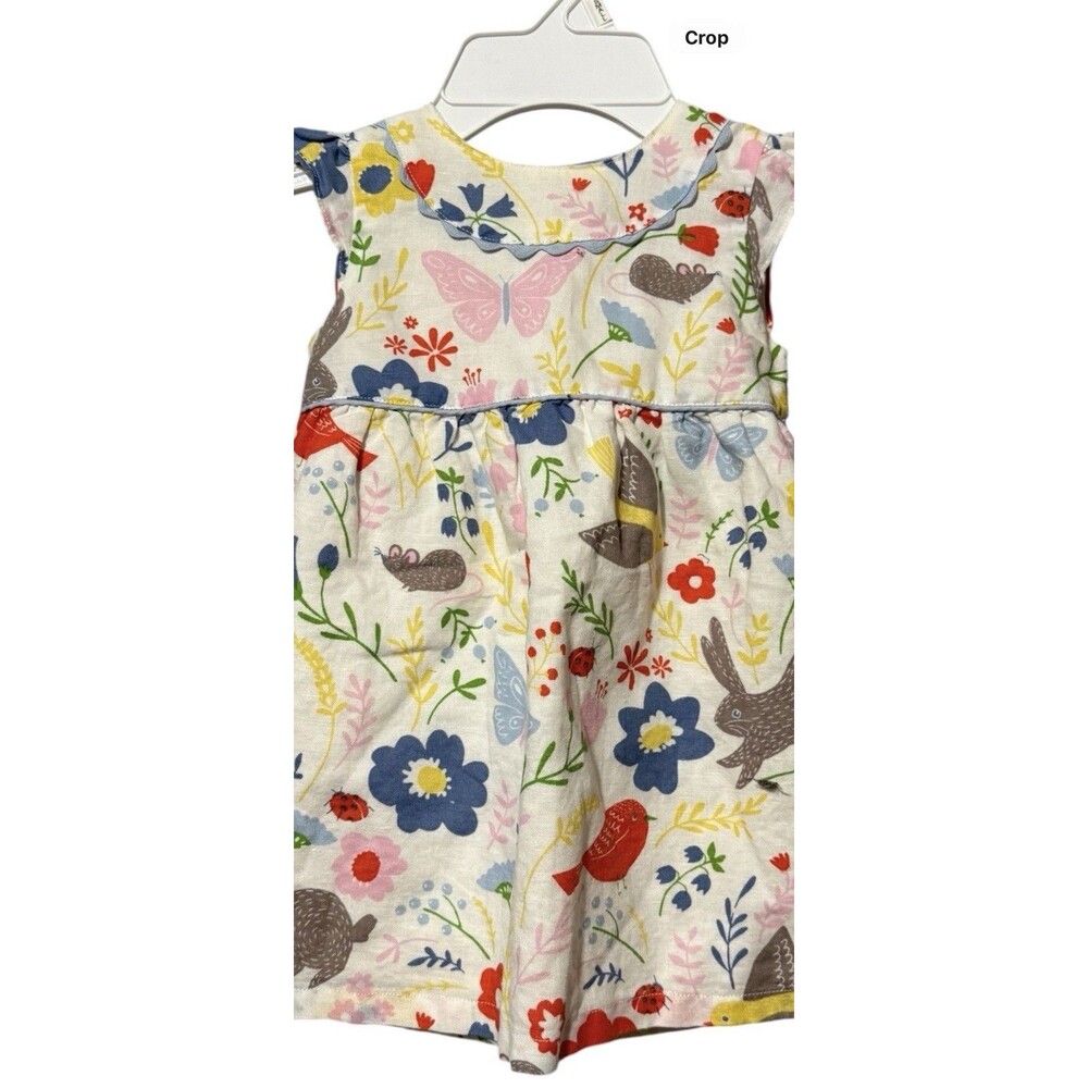 Baby Boden Woodland Animal Floral Dress Linen Cotton Butterfly 12-18M